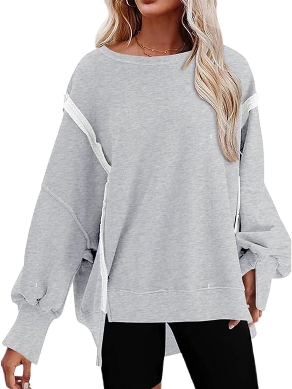 Gray Oversized Exposed Seam Sweatshirt Medium Long Sleeve Pullover